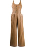 Ruban Leather Pinafore Jumpsuit - Brown