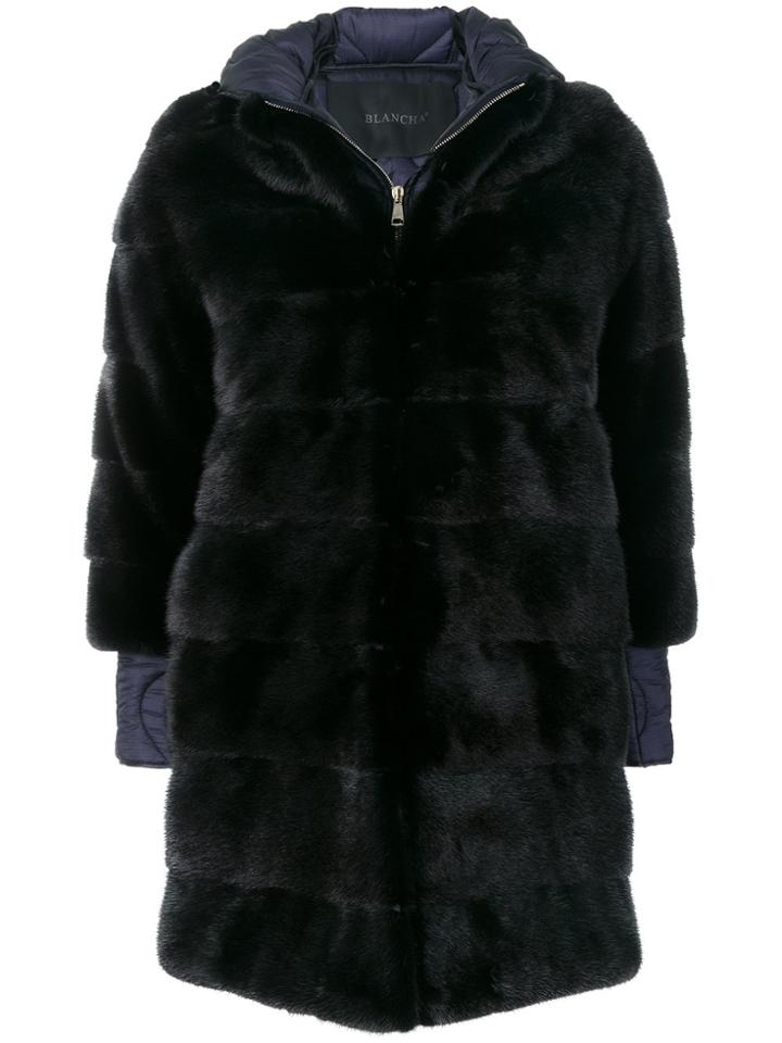 Blancha Fur Detail Coat - Blue