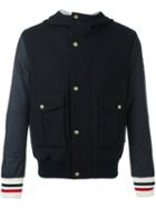 Moncler Gamme Bleu Hooded Bomber Jacket, Men's, Size: 5, Blue, Virgin Wool/cupro/nylon