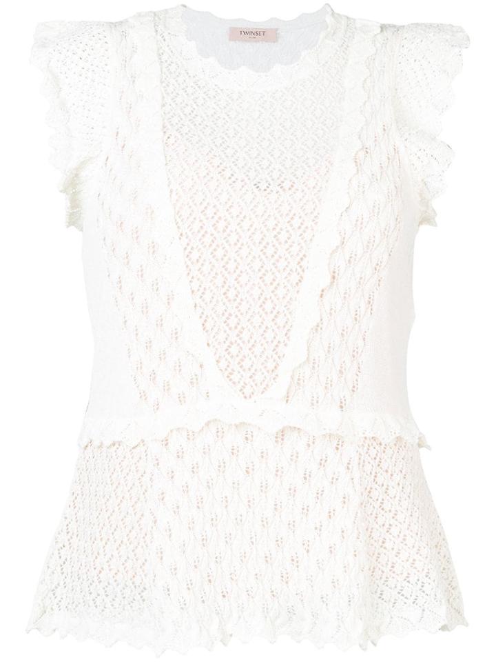 Twin-set Crochet Cap Sleeve Top - Neutrals