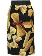 Dolce & Gabbana - Pasta Print Pencil Skirt - Women - Silk - 48, Black, Silk
