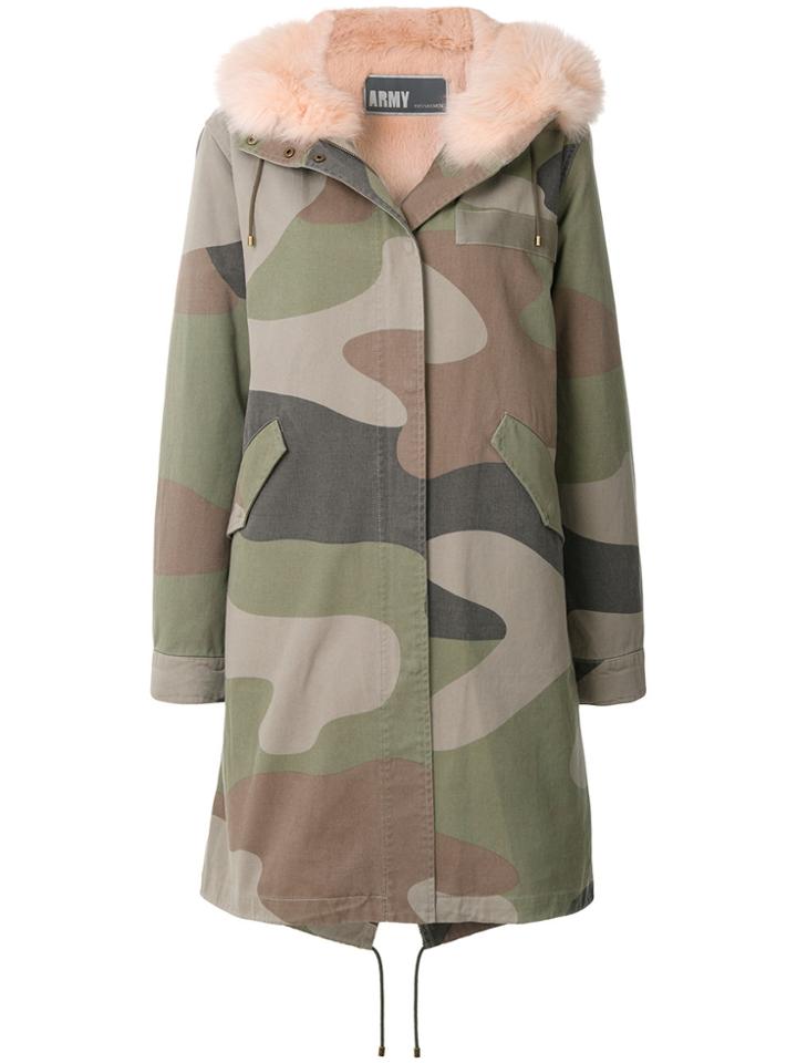 Army Yves Salomon Camouflage Parka Coat - Green