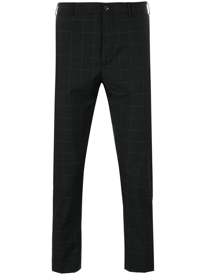 Berwich Windowpane Check Cropped Trousers - Black