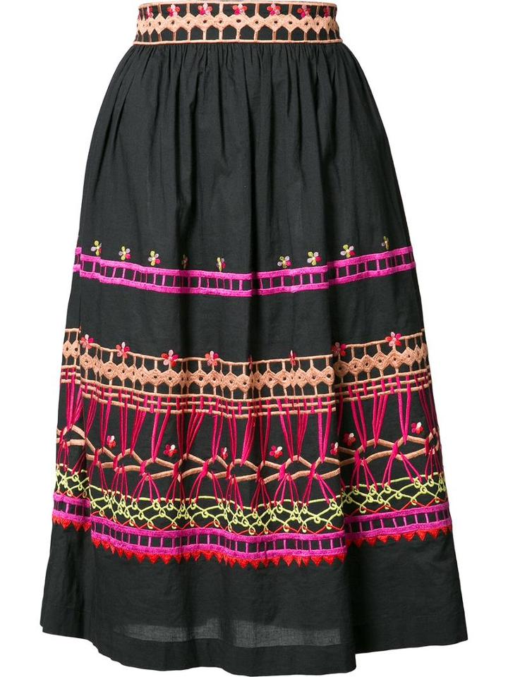 Temperley London Embroidered Midi Skirt, Women's, Size: 6, Black, Cotton