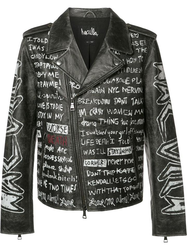Haculla Text Print Biker Jacket - Black