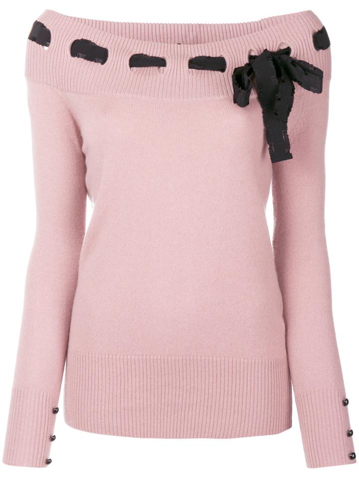 Blumarine Bow Detail Sweater - Pink & Purple