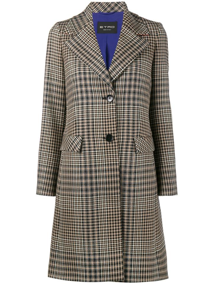 Etro Wide Collar Check Coat - Brown