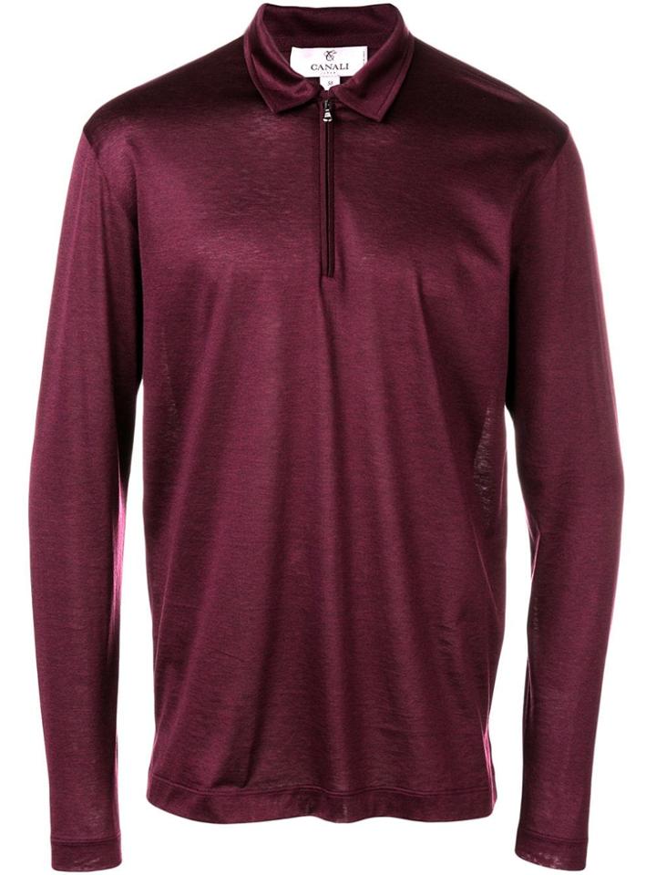 Canali Zipped Polo Shirt - Red