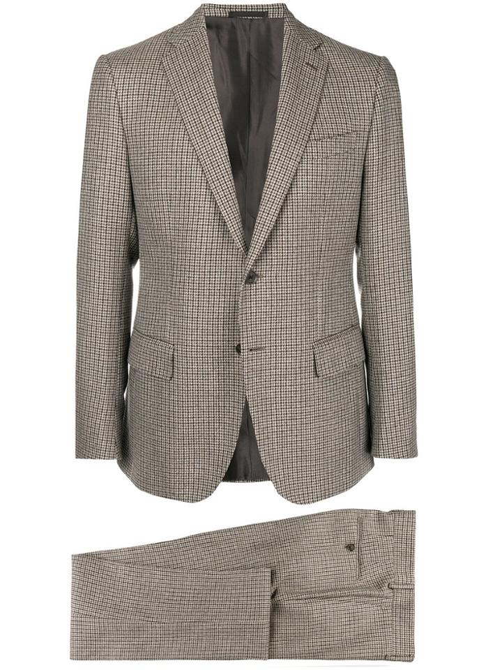 Caruso Checked Classic Suit - Brown