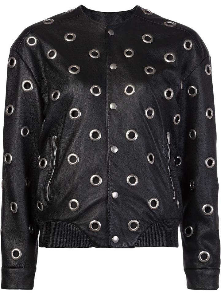 Saint Laurent Eyelet Teddy Jacket, Women's, Size: 40, Black, Lamb Skin