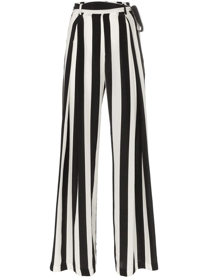 We Are Leone Tie Waist Striped Silk Trousers - Black