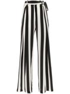 We Are Leone Tie Waist Striped Silk Trousers - Black