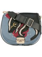 Furla Club S Crossbody Bag, Women's, Blue, Calf Leather/pony Fur/metallic Fibre