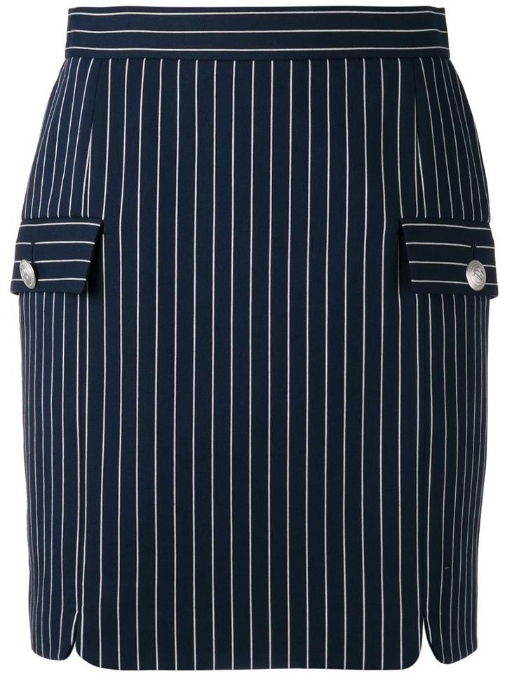 Pierre Balmain Striped Skirt, Women's, Size: 38, Blue, Cotton/polyimide/spandex/elastane