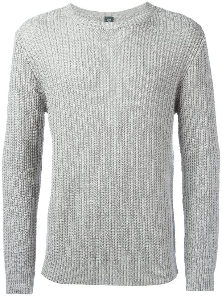Eleventy Ribbed Knit Jumper, Men's, Size: Xl, Grey, Cotton/linen/flax