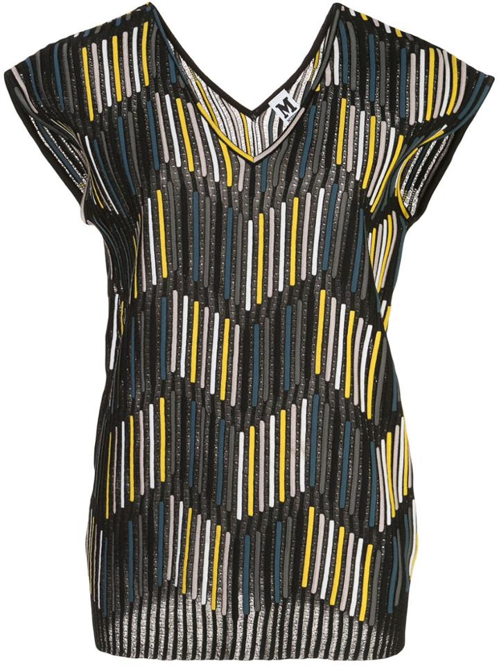 M Missoni Striped V-neck T-shirt - Black