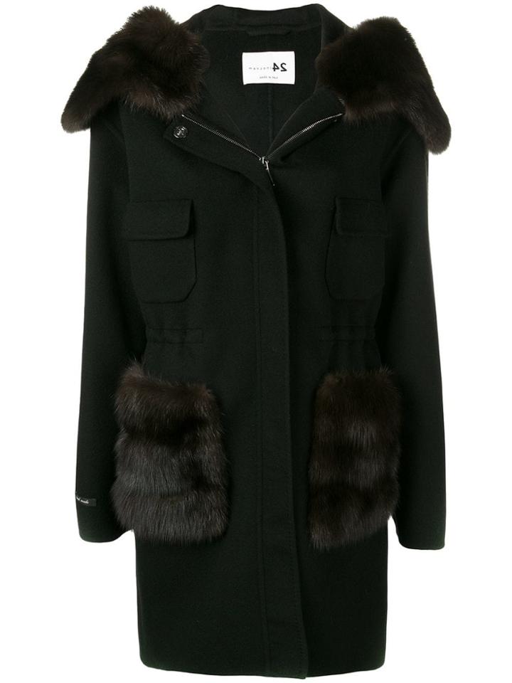 Manzoni 24 Fur Trimmed Hooded Coat - Black