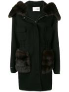 Manzoni 24 Fur Trimmed Hooded Coat - Black