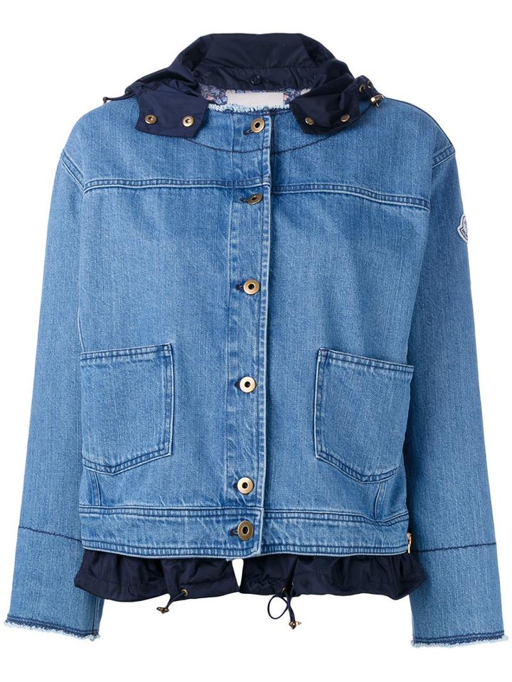 Moncler Raw Edge Denim Jacket, Women's, Size: 1, Blue, Cotton/polyamide