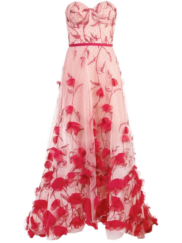 Marchesa Notte Strapless Floral Dress - Red