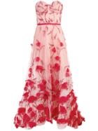 Marchesa Notte Strapless Floral Dress - Red