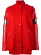 Mm6 Maison Margiela Bomber Jacket, Women's, Size: 42, Red, Virgin Wool/polyamide/polyester/calf Leather