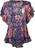 Roberto Cavalli Ruffled Floral Blouse - Pink & Purple