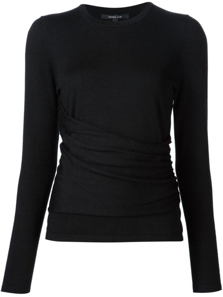 Derek Lam Long Sleeve Top With Gathered Side Detail - Black