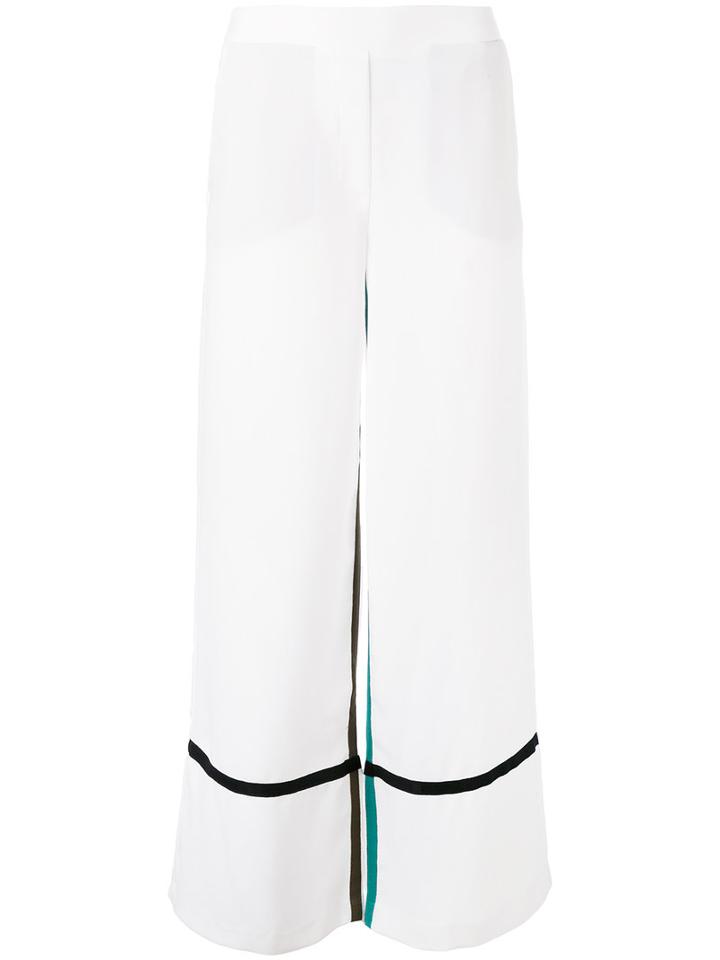 8pm - Contrast Wide-leg Pants - Women - Polyester - M, White, Polyester