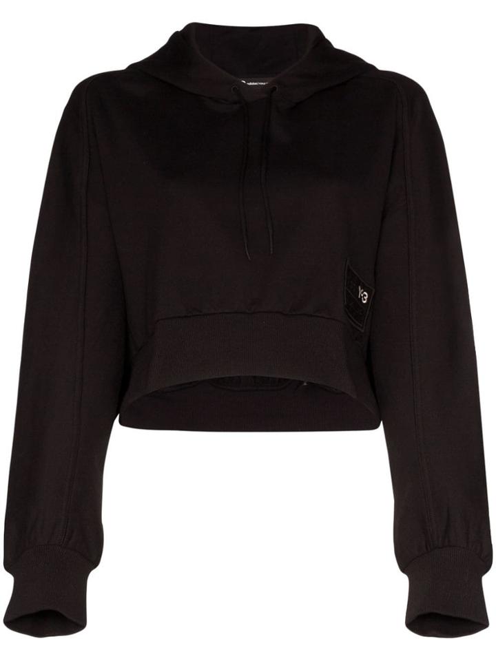 Y-3 Cropped Logo Hoodie - Black