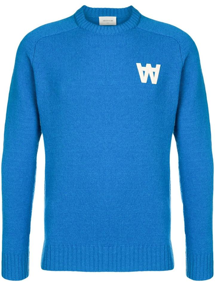 Wood Wood Logo Patch Knitted Sweater - Blue