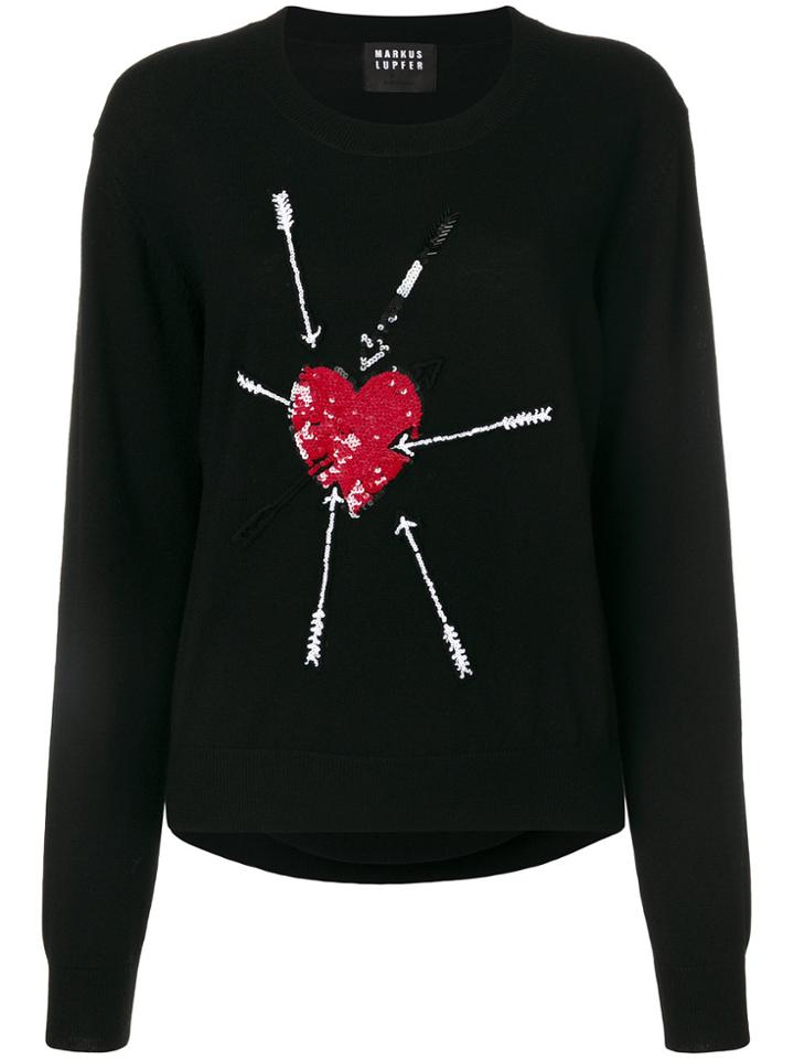 Markus Lupfer Sequin Heart And Arrow Sweater - Black