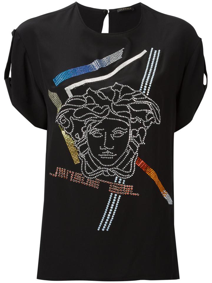 Versace Crystal Lights Medusa Blouse, Women's, Size: 40, Black, Silk