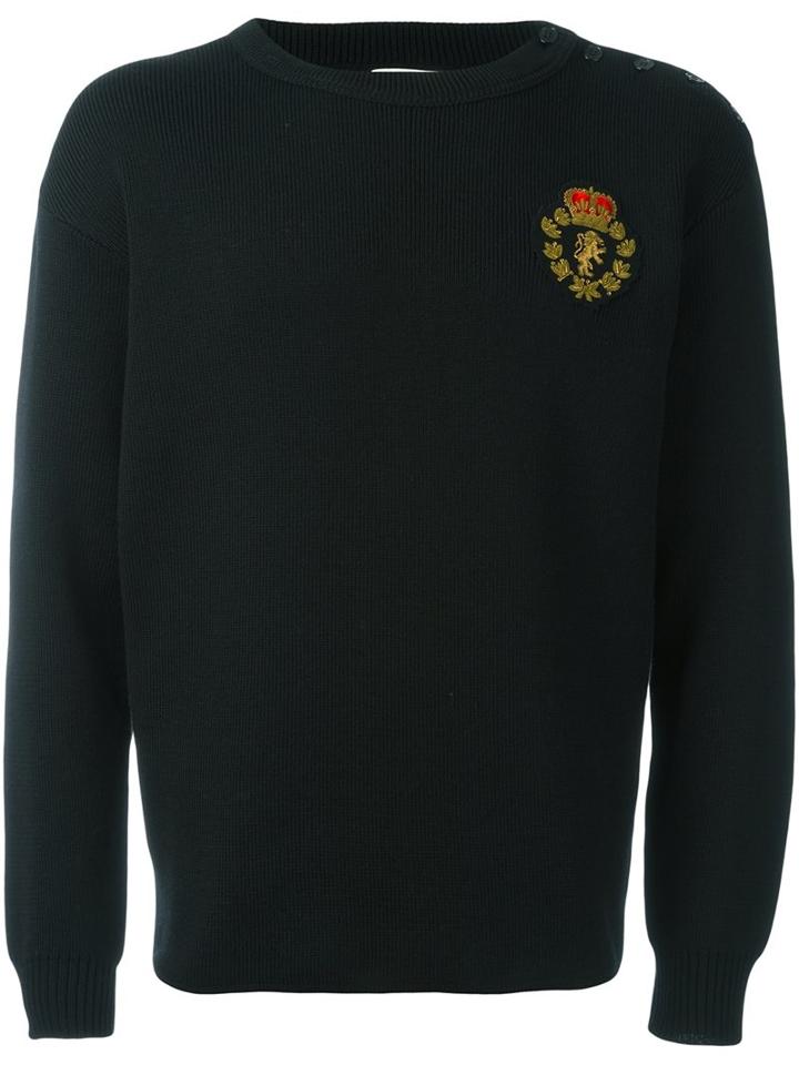 Saint Laurent Classic Schoolboy Crew Neck Sweater, Men's, Size: Medium, Blue, Cotton/wool