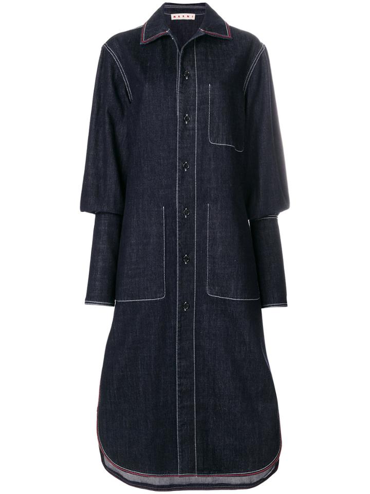 Marni Long Denim Coat - Blue