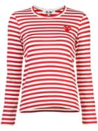Comme Des Garçons Play - Little Red Heart Striped T-shirt - Women - Cotton - M, White, Cotton