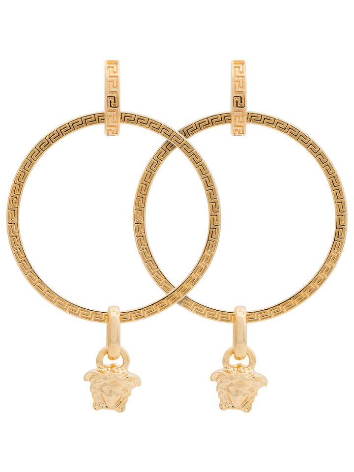 Versace Gold Metallic Medusa Hoop Earrings