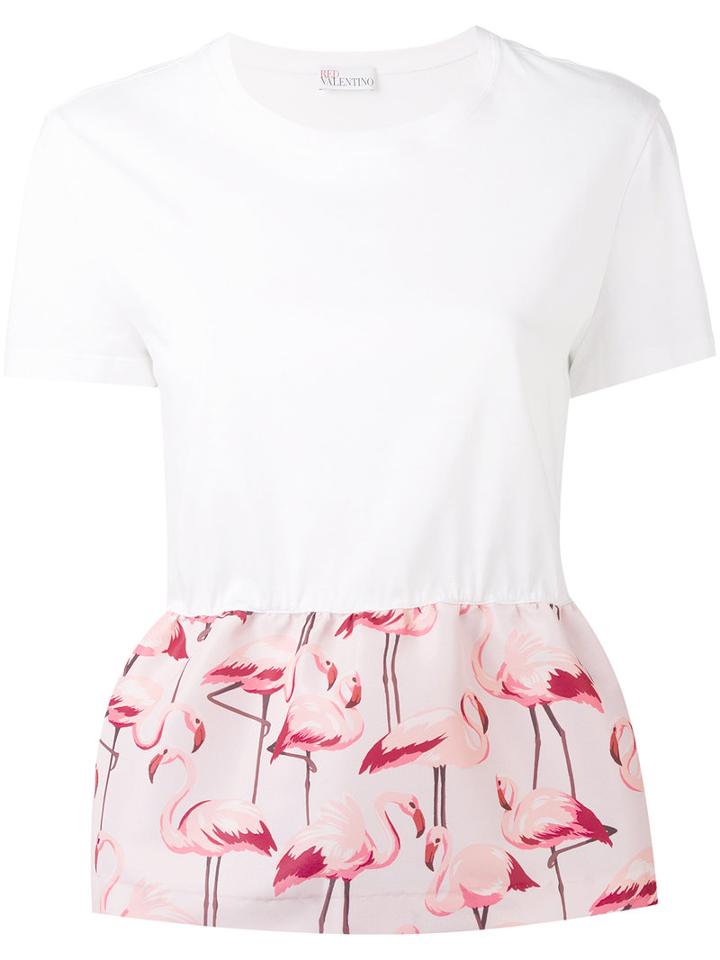 Red Valentino - Flamingo Peplum Top - Women - Cotton/polyester - M, White, Cotton/polyester