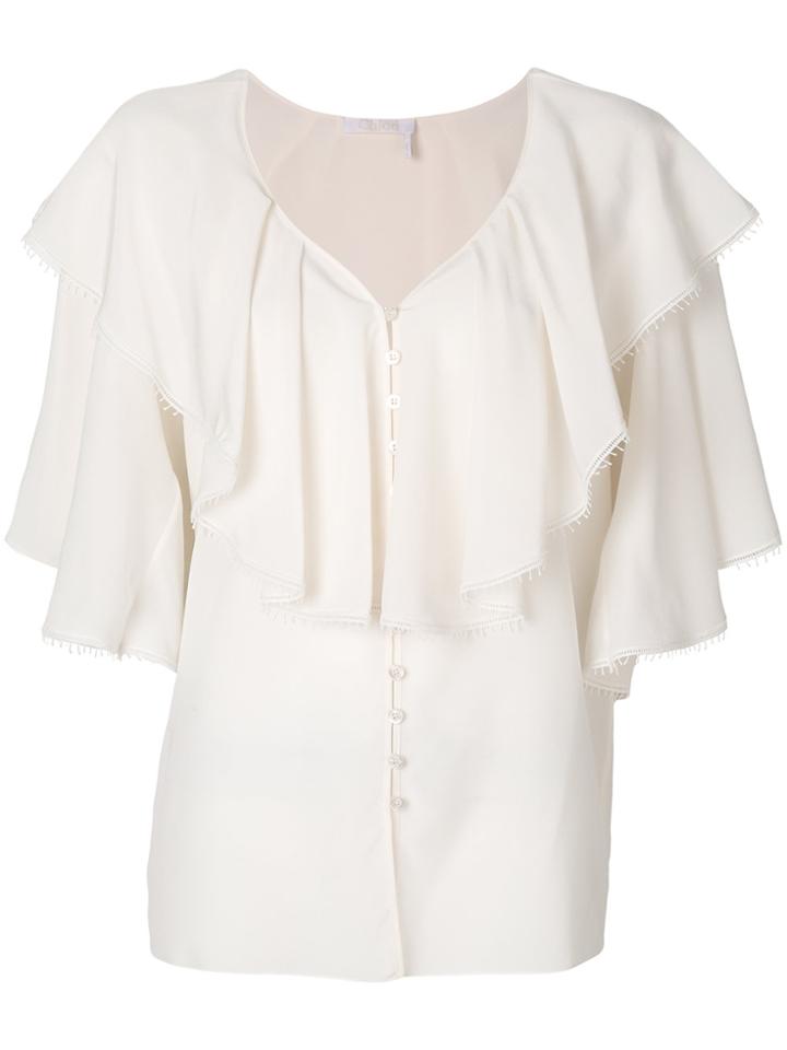 Chloé Ruffled Shoulder Blouse - Nude & Neutrals