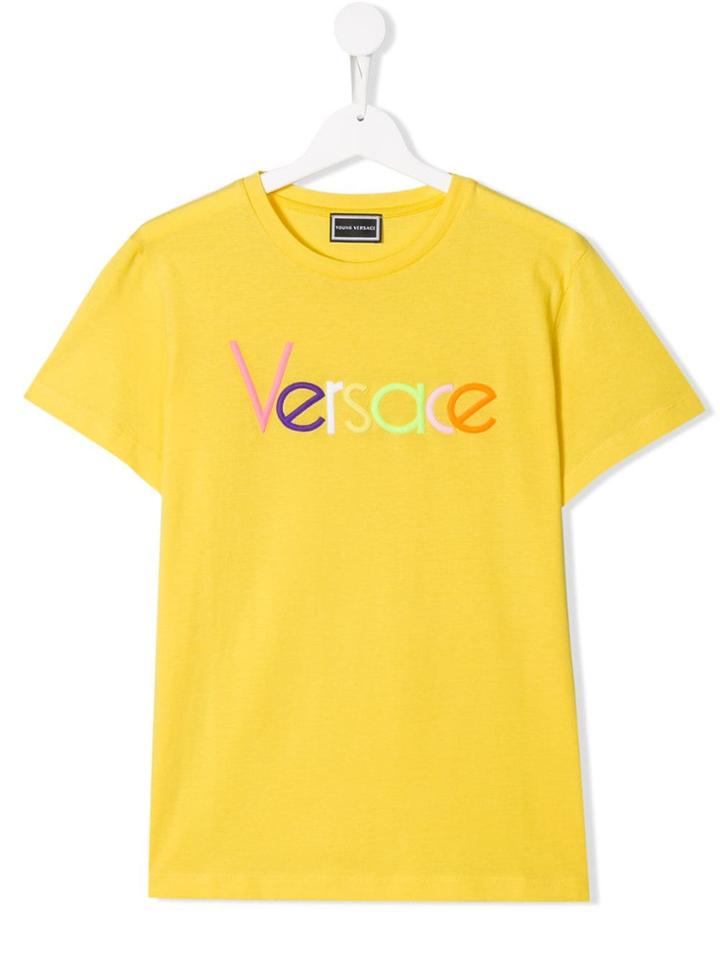 Young Versace Embroidered Logo T-shirt - Yellow