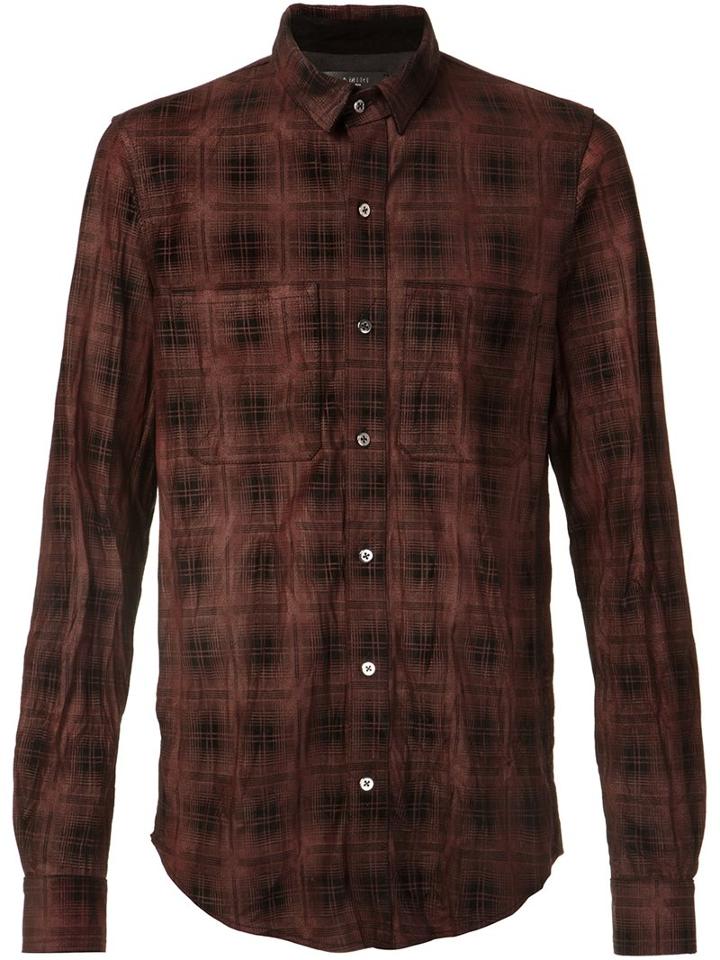 Amiri Plaid Button Down Shirt, Men's, Size: Medium, Red, Leather