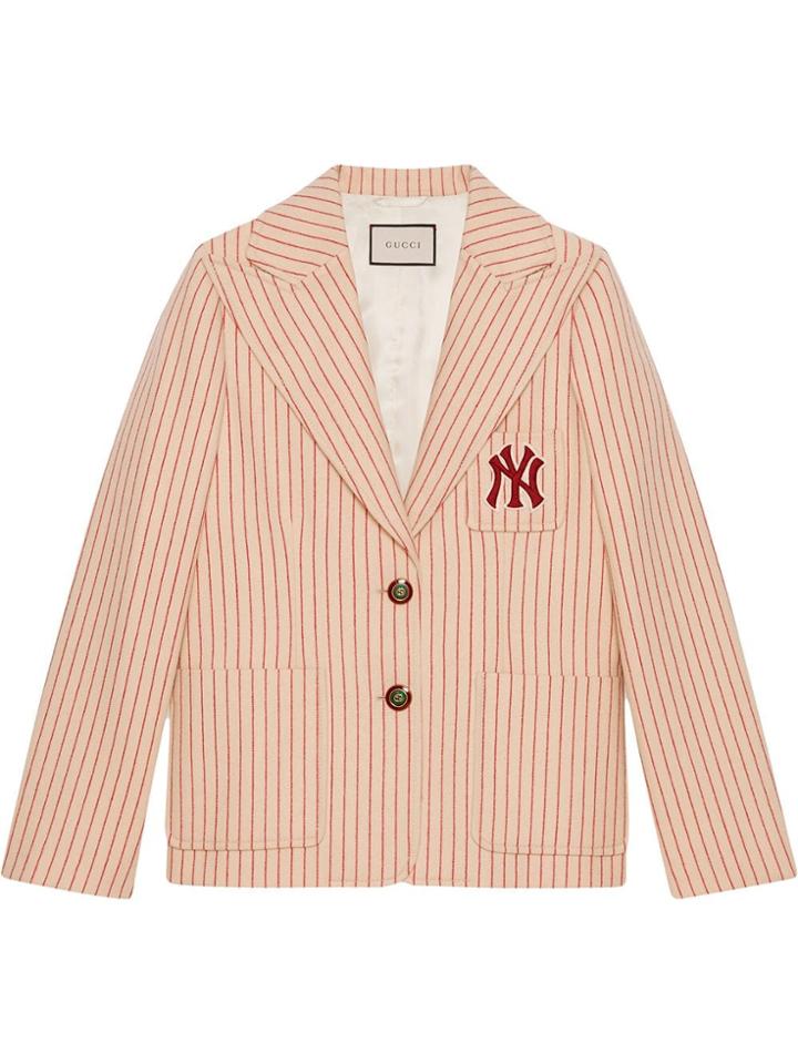 Gucci Silk Wool Jacket With Ny Yankees&trade; Patch - Nude & Neutrals