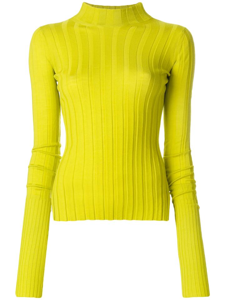 Theory Rib Knit Fold Over Sleeve Sweater - Yellow & Orange