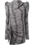 Saint Laurent Puff Sleeve Printed Dress, Women's, Size: 38, Grey, Silk