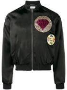 Saint Laurent Glitter Embellished Bomber Jacket, Men's, Size: 40, Black, Viscose/cupro/cotton