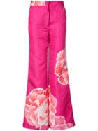 Josie Natori Wide Leg Peony Trousers - Pink & Purple
