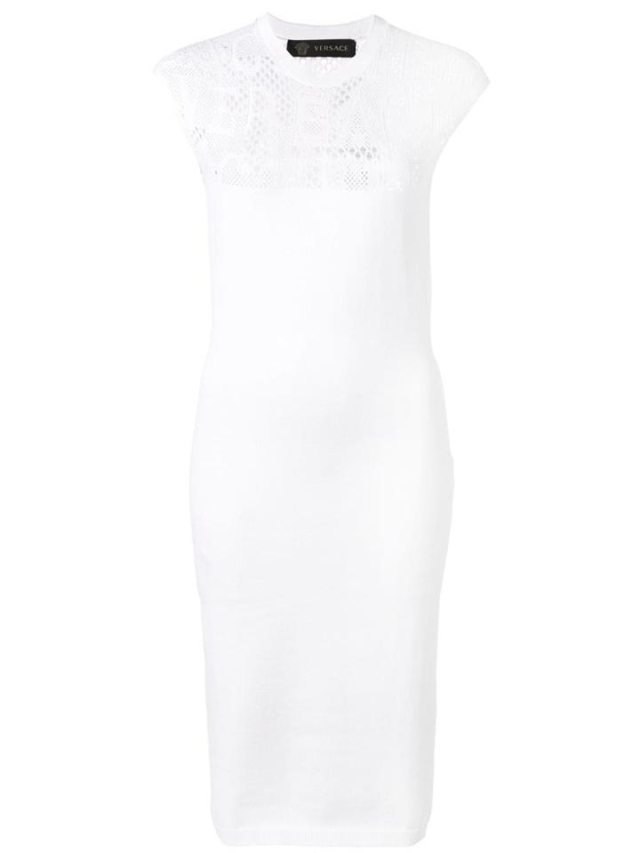 Versace Logo Lace Insert Dress - White