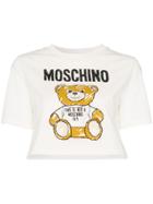 Moschino Bear Print Cropped Cotton T-shirt - White