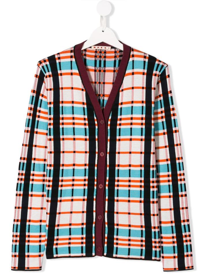 Marni Kids Multicoloured Plaid Jacket - Blue