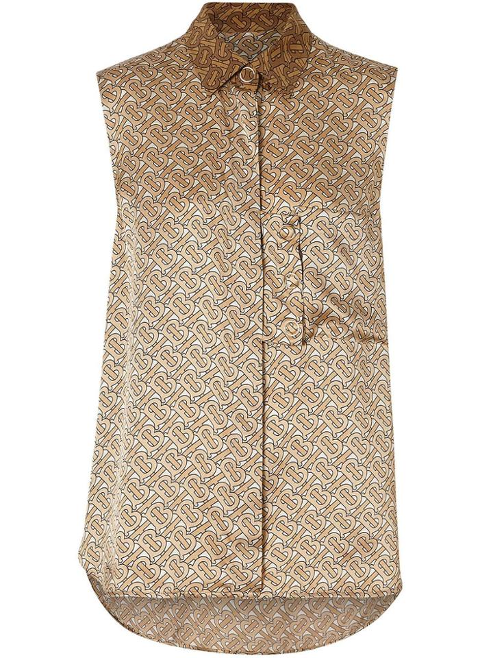 Burberry Sleeveless Two-tone Monogram Print Silk Satin Shirt -